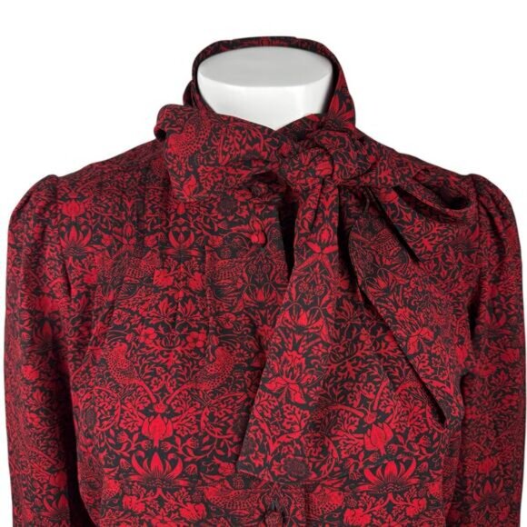 MARC BY MARC JACOBS Tie Neck Button Up Blouse Top Size XS Ruby Red Multi - Picture 3 of 7